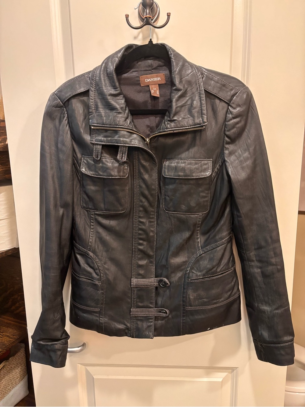 Vintage Danier Black Leather Utility Jacket with Front Pockets